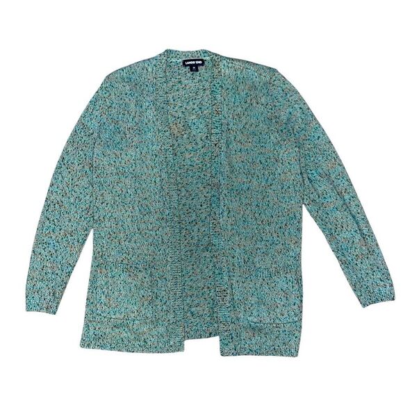 Lands End Light Green Open Front Cardigan - Picture 1 of 5